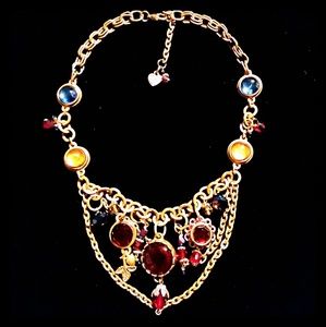 Royal Blue And Red Floral Bib Necklace❤